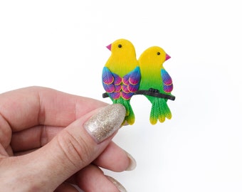 Tropical Lover Birds Brooch, Valentine's Day Gift for Her, Small handmade brooch, Bird Brooch, Romantic girl woman, Love, Love pin Woman