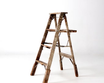vintage painter's ladder, wood step ladder, decorative folding ladder