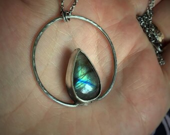Labradorite Necklace / Silver And Labradorite Pendant / Rustic Jewellery / OOAK / One Of A Kind