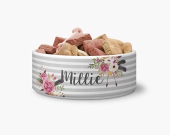 Ceramic Pet Bowl - Flowers and Arrows Personalized Dog Bowl - Ceramic Pet Bowl - Personalized Bowl - Monogrammed Bowl - Monogrammed Dog Bowl
