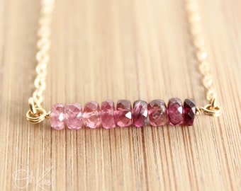 Pink Ombre Necklace - Pink Tourmaline Necklace - 14K Gold Fill