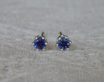 Sapphire 3mm Studs, Blue Sapphire Stud Earrings, Tiny Sapphire Posts, Sapphire Post Earrings, September Birthstone, Lab Created Sapphire