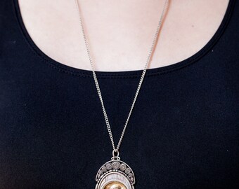 Art Nouveau Pendant Necklace Antique French With Vintage Sterling Silver Chain Floral Jewelry