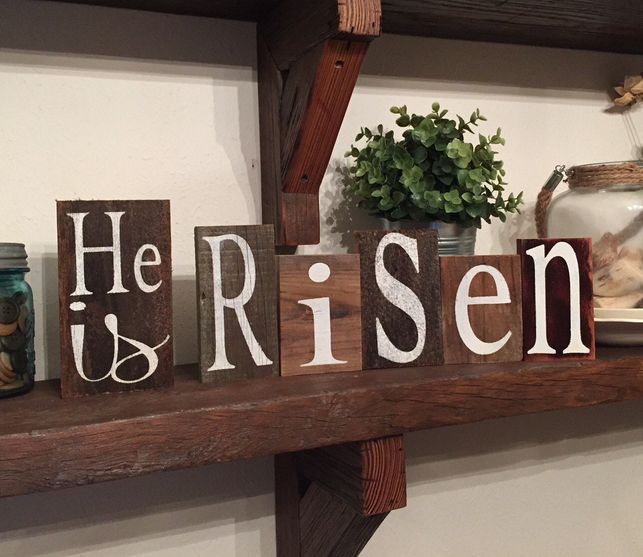 Easter decoration He Is Risen hand painted wood rustic