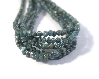 Deep Teal Blue Rough Diamond Nuggets, 16 Inches of Raw Diamond Beads 1.5mm - 2.5mm Diamond Beads, Drilled Bead, Jewelry Supplies (Luxe-Di1)