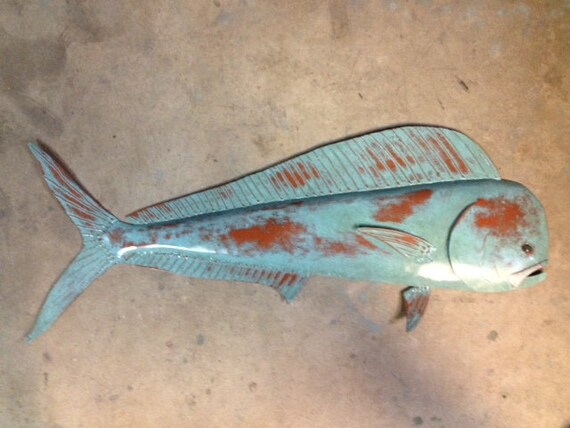 Mahi Mahi 36in Metal Fish Wall sculpture Tropical Beach Coastal
