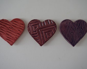 Handmade Ceramic Heart Magnets- set of 3