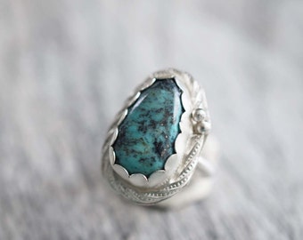 sterling silver turquoise ring, turquoise gemstone ring, turquoise jewelry, southwestern ring, sterling silver gemstone ring, statement ring