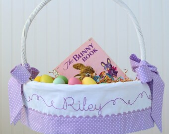 Purple Easter Basket, Personalized Easter Basket, Girls Easter Basket, Polka Dot Easter Basket Liner fits PBK Baskets