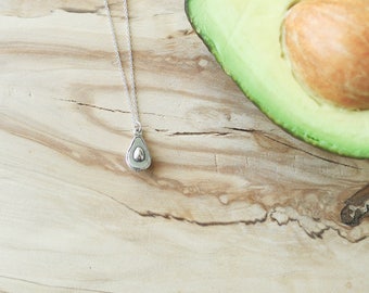 Avocado Necklace, Sterling Silver, Avocado, Avocado Jewelry, Guacamole, Avocado Gift, Vegetable Jewelry, Vegetable Necklace, Half an Avocado