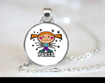 Necklace "Girl power" cabochon glass chain pendant