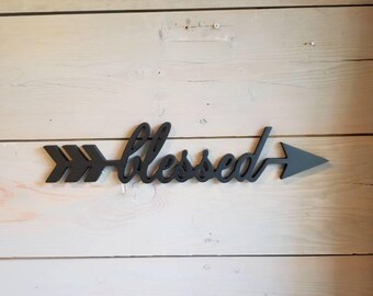 Blessed Sign, Wood Arrow Sign, Blessed Wood Sign, Blessed, Word Art Sign, Wood Words, Blessed Wall Decor, Word Cutout, Gallery Wall, Rustic