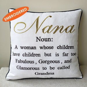 Nana Mema Glamma Grandma Pillowcase Embroidered Cushion cover,Grand Parents Pillow cover,Decorative Grandmother Gift Throw Pillow