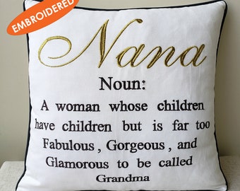 Nana Mema Glamma Grandma Pillowcase Embroidered Cushion cover,Grand Parents Pillow cover,Decorative Grandmother Gift Throw Pillow