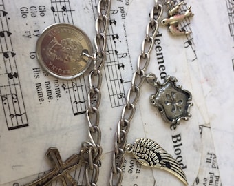 Cork, spoon & key charm necklace