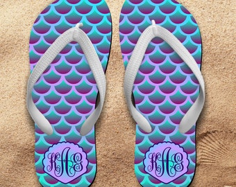 Mermaid Monogrammed Flip Flops/Monogrammed Flip Flops/Mermaid Monogrammed Summer Sandals/Mermaid Beach Flip Flops