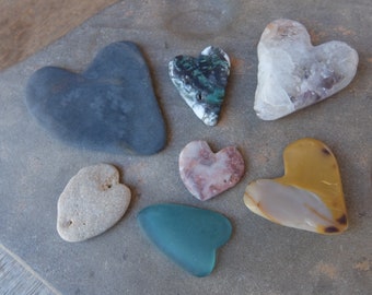 Natural hearts - Love heart flock of seven - handmade stone hearts, contemplation stones
