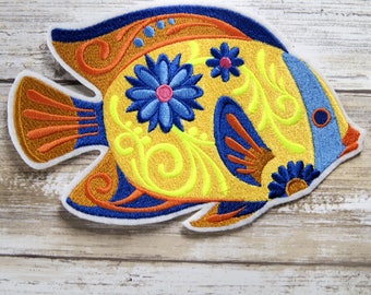 Flower Power Tropical Reef Fish - Iron On Embroidery Patch MTCoffinz - Choose Size