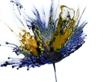 Navy Blue Art, Abstract Flower Painting, Floral Wall Art, Original Modern Art