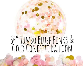 Blush Pink and Gold Confetti Balloon, 36" Big Clear Balloon, Tissue Paper Confetti Filled Balloon, Party Decoration, Wedding, Photo Prop