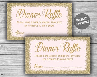 Pink - Gold - Baby Shower - Diaper Raffle - Tickets - Cards - Printable - Instant Download - DIY - Gold - Glitter - Baby Shower - 093