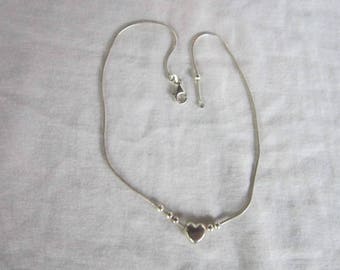 Vintage Italian Sterling Silver Snake Chain Necklace with Heart & Balls