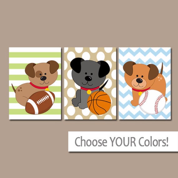 Dogs Sport Wall Art Baby Boy Nursery Art Puppy SPORTS