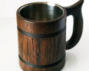 Handmade Wooden Beer Mug - Oak Wood Pint Beer Stein Tankard - Gift For Craft Beer Enthusiasts - Unique Conversation Starter FAST US Delivery
