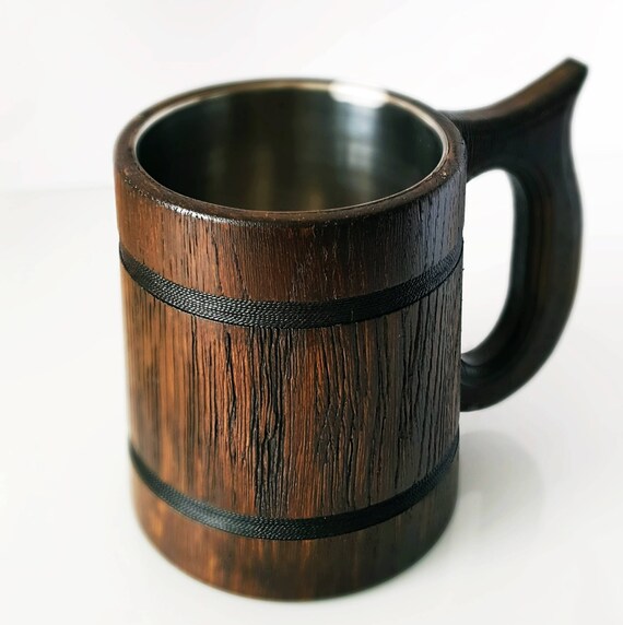 Handmade Wooden Beer Mug Oak Wood Pint Beer Stein Tankard