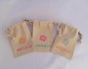 Mahalo/ Thank You Hawaiian Favor Bag, Luau Party Favor Bag - Hawaii Party Bag, Thank You Bag