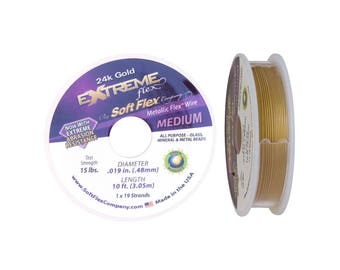 24k Gold Extreme Flex by Soft Flex Beading Wire .019 inch (10 foot spool) Metallic Gold Wire Gold Extreme SoftFlex Wire, Flexible Wire