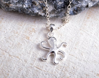 Sterling silver octopus pendant charm chain necklace octopus necklace