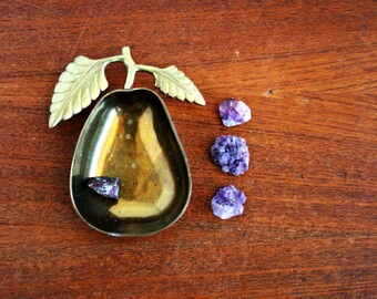 Vintage Brass Pear Trinket Dish, Shallow Brass Dish