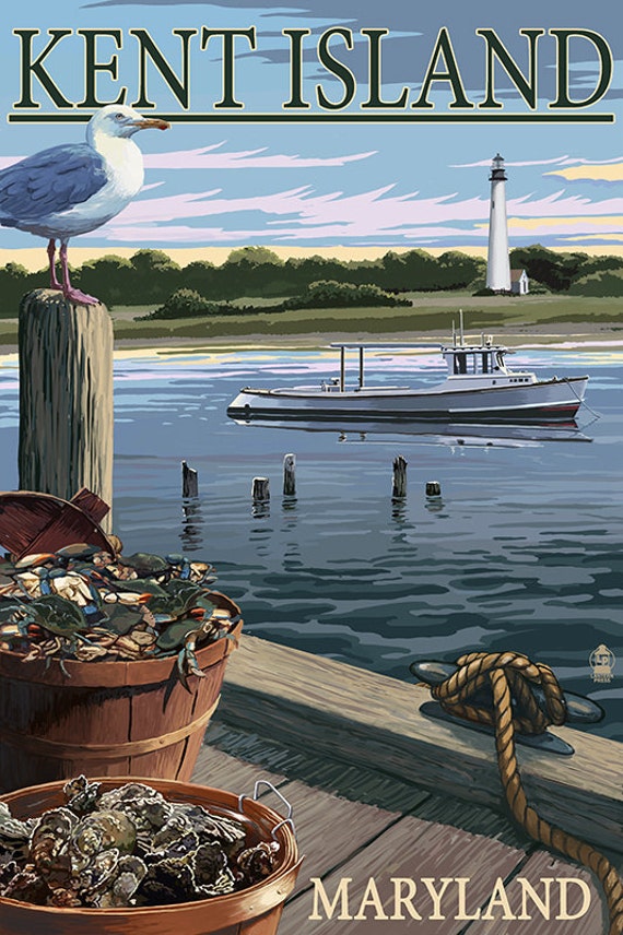 Kent Island Maryland Blue Crab and Oysters on Dock Art