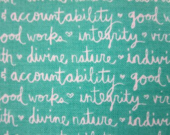 Heart And Soul by Deena Rutter for Riley Blake - Aqua with White Writing - Young Women's Values Fabric