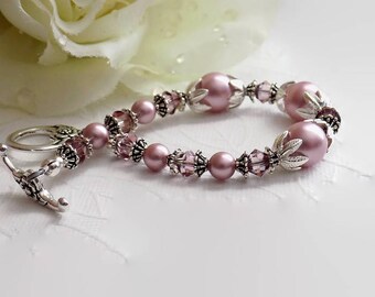 Pink Crystal Pearl Bracelet Feminine Bracelet Wedding Jewelry Anniversary Gift