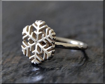 Snowflake Stacking Ring, Sterling Silver Ring, Stacking Jewelry, Snowflake Jewelry, Holiday Stackable Ring, Winter Ring, Layering Ring