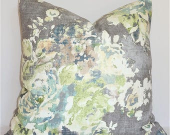 AS SEEN on The BACHELOR Taupe Grey Sage Green Blue Ivory Floral Pillow Cover Decorative Home Decor Size 20x20 22x22