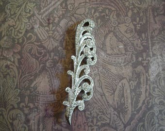 Vintage 1930s Art Deco Paste Rhinestones Plume Large Brooch Pin