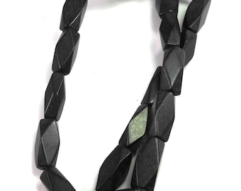 CLEARANCE SALE Matte Blackstone Stone Beads, Faceted Rectangles, Full Strand, Black Tube Beads, 20mm Rectangle, Jewelry Making, Supplies