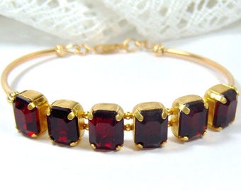 Red rhinestone bracelet / ruby rhinestone bracelet / July gift for her / girlfriend gift / crimson red / vintage style / unique / bling