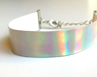 Holographic iridescent bracelet rainbow mirror PU leather