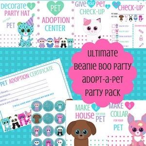 8 Adopt-A-Pet Beanie Boo Party Printables for Download - Complete Beanie Boo Party Pack