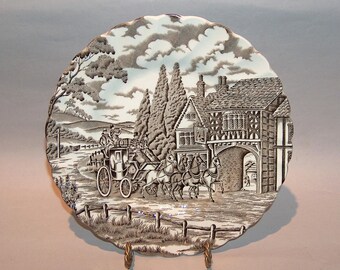 8475: Royal Mail Staffordshire Salad Luncheon Plate 8" Vintage Brown and White Ironstone at Vintageway Furniture