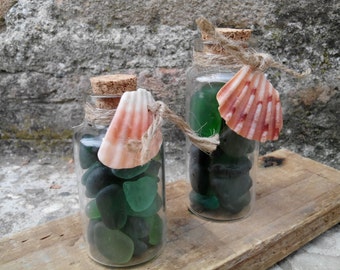 MERMAID's Tear Glass - Decorationn 1 Small Bottlee With Sea Glass with Genuine Natural Amalfi Coast Sea Glass