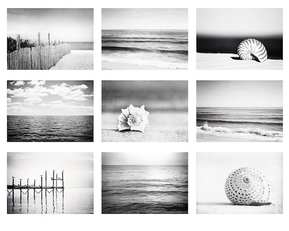 Black and white beach photo set 9 nautical photographs grey Black and white beach photo set 9 nautical photographs grey