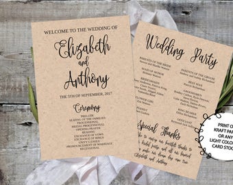 Wedding Program Template Printable / Editable 4x9 Fall