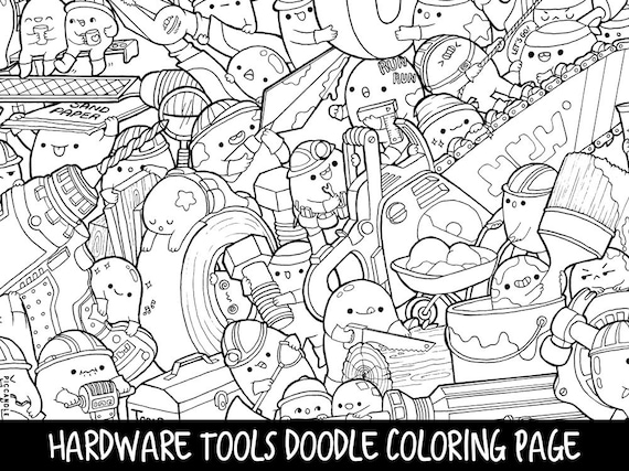 Download Hardware Tools Doodle Coloring Page Printable Cute/Kawaii