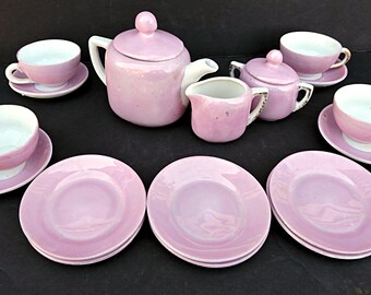 Pink Porcelain Child’s Tea Set Pretend Play Miniature Tea Service