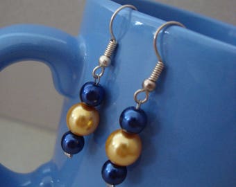 Three Pearl Earrings blue purple and yellow